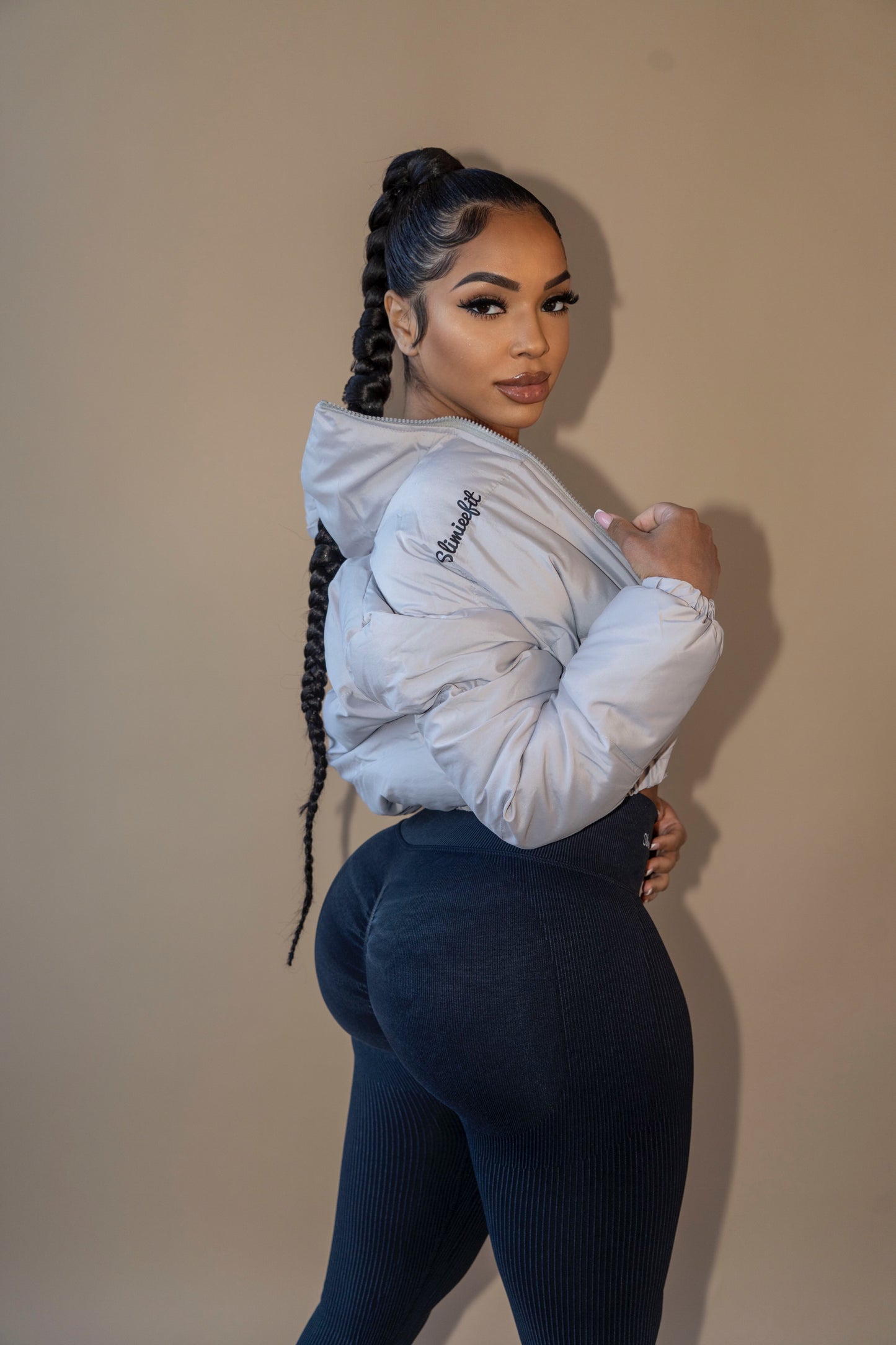 Crop Bubble Jacket Light Grey