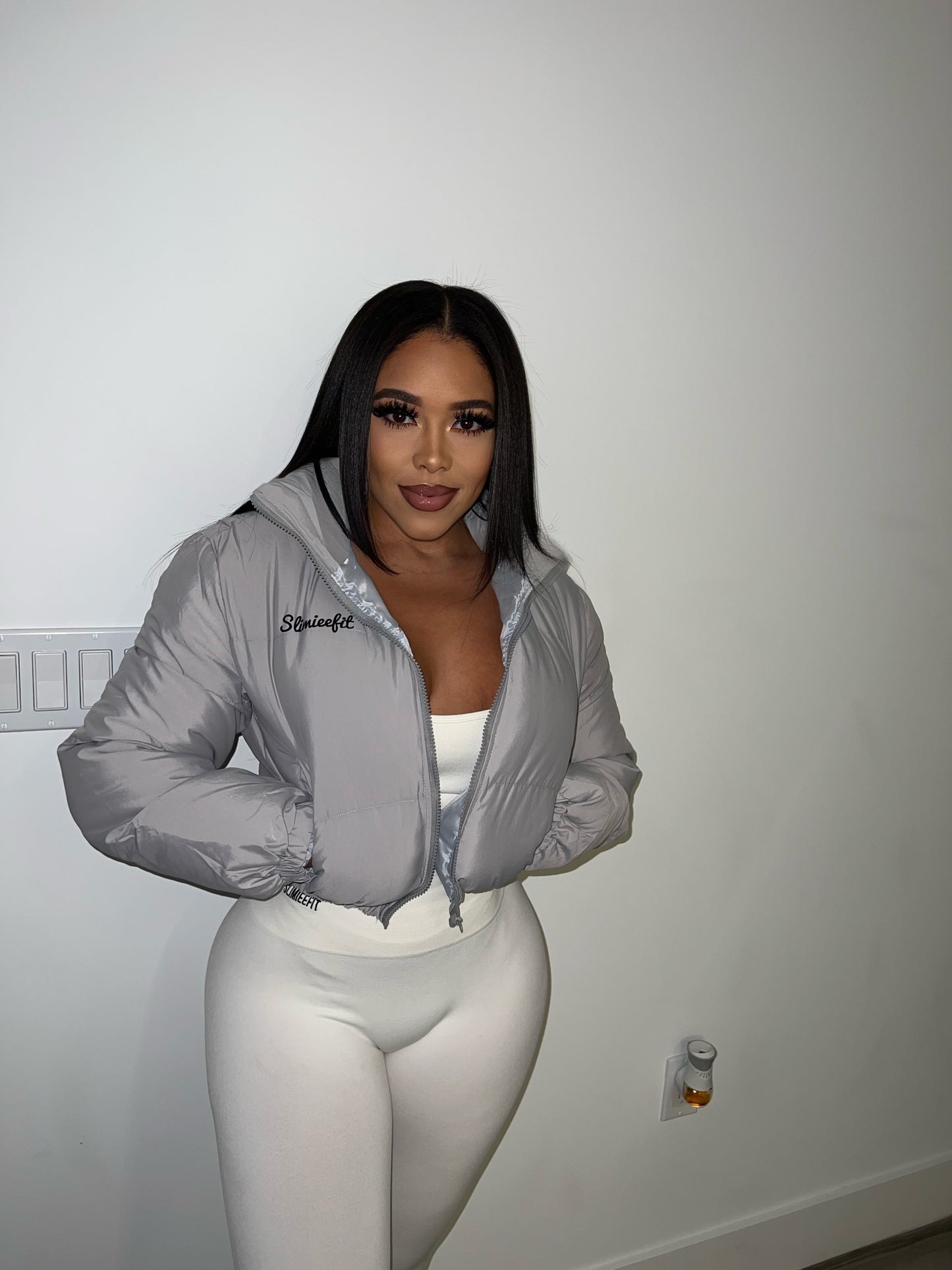 Crop Bubble Jacket Light Grey