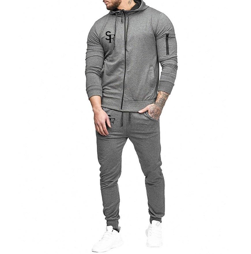 Gray men’s sweatsuit set with jogger pants and jacket - SlimieeFit