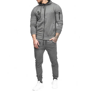 Gray men’s sweatsuit set with jogger pants and jacket - SlimieeFit